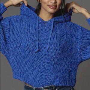 Pilcro Anthropologie Blue Hooded Knit Sweater